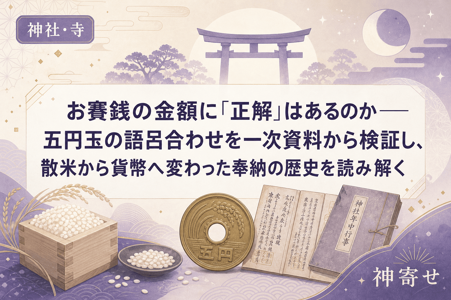 お賽銭の金額に「正解」はあるのか──五円玉の語呂合わせを一次資料から検証し、散米から貨幣へ変わった奉納の歴史を読み解く